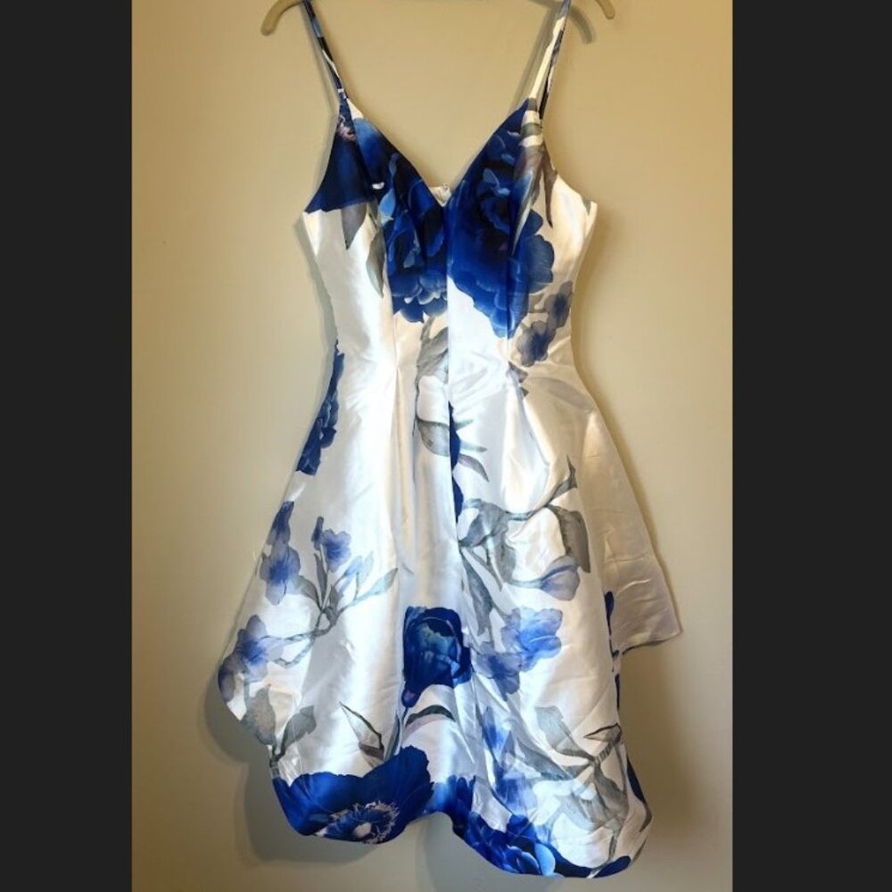 Angel Biba Blue & White Floral Fit & Flare Dress Women's Size 10